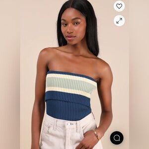 Sunny Signs Navy Striped Ribbed Knit Strapless Top - Lulus
